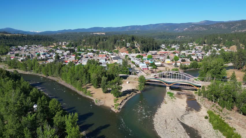 Princeton, Canada - June 8, 2025: Drone aerial view of the small town Princeton, British Columbia, Canada located in the Similkameen Valley.
