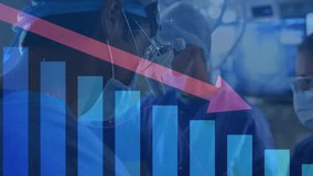 Surgeons performing operation with chart fading and arrow tracing decline for health monitoring. Medical, diagnostics, technology, healthcare, innovation, analysis, clinical - Powered by Shutterstock - Get 15% off with code: PIKWIZARD15