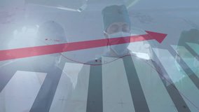 Surgeons with chart emerging line oscillating and arrow ascending medical metrics. Medical, professional, modern, analytical, clinical, teamwork, research - Powered by Shutterstock - Get 15% off with code: PIKWIZARD15