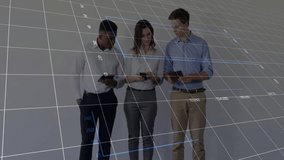 Team tapping devices and scrolling phones activating 3D bar line and pie charts business review. Collaboration, innovation, analytics, technology, digital, data, teamwork - Powered by Shutterstock - Get 15% off with code: PIKWIZARD15