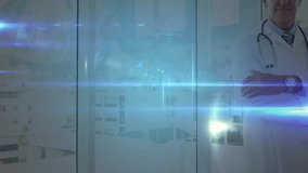 Doctor watching network expanding when glowing icon triggers nodes illustrating health connectivity. Medical, technology, futuristic, connectivity, network, digital, professional - Powered by Shutterstock - Get 15% off with code: PIKWIZARD15