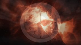 Clip starting clock face rotating hands while nebula pulsing and sphere drifting marking time. Futuristic, cosmic, motion, time, space, abstract, digital - Powered by Shutterstock - Get 15% off with code: PIKWIZARD15