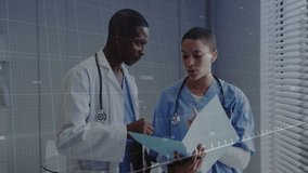 Female doctor tapping chart showing floating green graph, male doctor examining rising data. Medical professionals, healthcare teamwork, data analysis, clinical consultation, digital health, medical - Powered by Shutterstock - Get 15% off with code: PIKWIZARD15