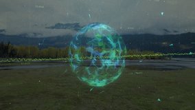 Upon materializing holographic sphere pulsing and rotating as data streams and waveform emerging. Futuristic, technology, visualization, digital, abstract, cyber, vibrant - Powered by Shutterstock - Get 15% off with code: PIKWIZARD15