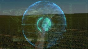 Hand with smartwatch touching hologram globe causing pulsing rotating panels sliding into data view. Digital, futuristic, technology, innovation, data visualization, immersive, conceptual - Powered by Shutterstock - Get 15% off with code: PIKWIZARD15