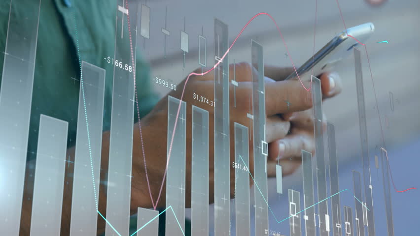 Hands tapping smartphone screen and updating financial data chart overlay analyzing market trends. Financial, analytics, digital, data, technology, investment, marketing - Powered by Shutterstock - Get 15% off with code: PIKWIZARD15