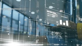 Data analyst initiating scanning interface monitoring animated charts updating IT summary appearing. Technology, analytics, futuristic, innovation, data visualization, digital workspace, business - Powered by Shutterstock - Get 15% off with code: PIKWIZARD15