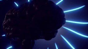 A 3d animation of human brain, rendered in a dark, almost silhouetted and glowing, electric blue lines or beams of light. - Powered by Shutterstock - Get 15% off with code: PIKWIZARD15
