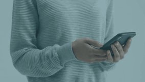 Woman tapping smartphone in tech workspace, generating dashboard with animated charts and data. Technology, analytics, digital, innovation, progress, data, futuristic - Powered by Shutterstock - Get 15% off with code: PIKWIZARD15