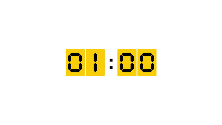 1 minute countdown white color on white background. Digital Clock Countdown Timer 4k video