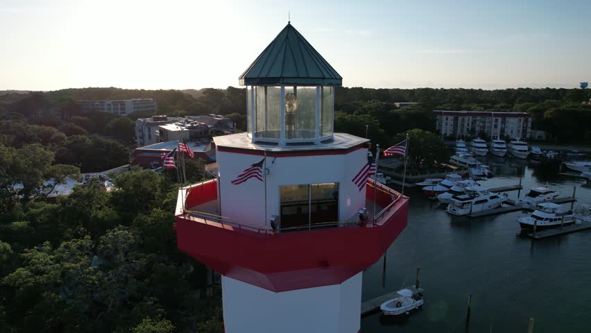 hilton head island lighthouse sunrise drone 360 revolution Harbour Town South Carolina