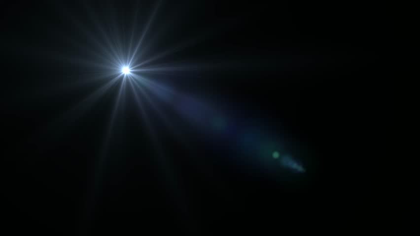  White star optical flares shine flickering rotation and light lens flares animation on black background