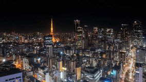 tokyo city downtown skyline aerial view time lapse night to day,pan timelapse of sun rising over high-rise business buildings skyscrapers of modern town - Powered by Shutterstock - Get 15% off with code: PIKWIZARD15