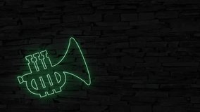 Silhouette of trumpet green neon sign on dark brick wall illuminated 3d illustration, 10s 4k video animation, flickering, special effects, add your own text and send by email text use for social media - Powered by Shutterstock - Get 15% off with code: PIKWIZARD15