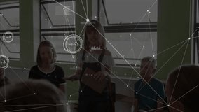 Girl rising with presentation folder presenting in classroom as classmates watching laptop screen. Education, teamwork, confidence, collaboration, youth, learning, communication - Powered by Shutterstock - Get 15% off with code: PIKWIZARD15