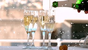 Hand entering holding green bottle and pouring gold champagne into empty flute for celebration. Luxury, elegance, party, toast, refinement, sophistication, bright - Powered by Shutterstock - Get 15% off with code: PIKWIZARD15