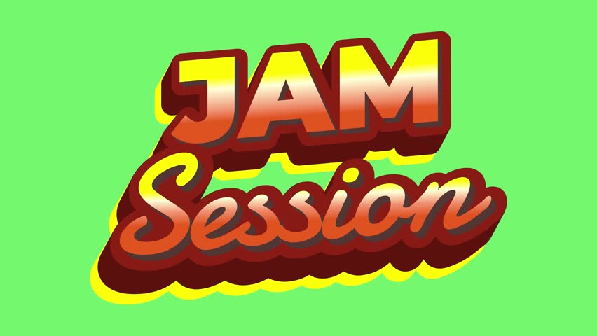 A motion text vibrant graphic design featuring the words JAM Session in bold, retro style typography with a gradient effect, set against a bright green background.