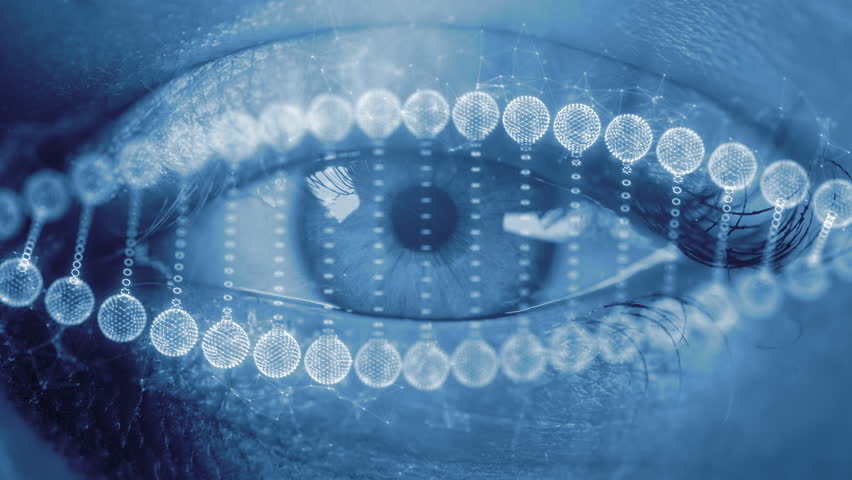 Futuristic DNA and RNA helix Over Human Eye. Biotech, Medical Innovation, Genetic Engineering, Molecular Genomic Research, Healthcare Clinical Diagnostics, Scientific Visualization. AI in Healthcare - Powered by Shutterstock - Get 15% off with code: PIKWIZARD15