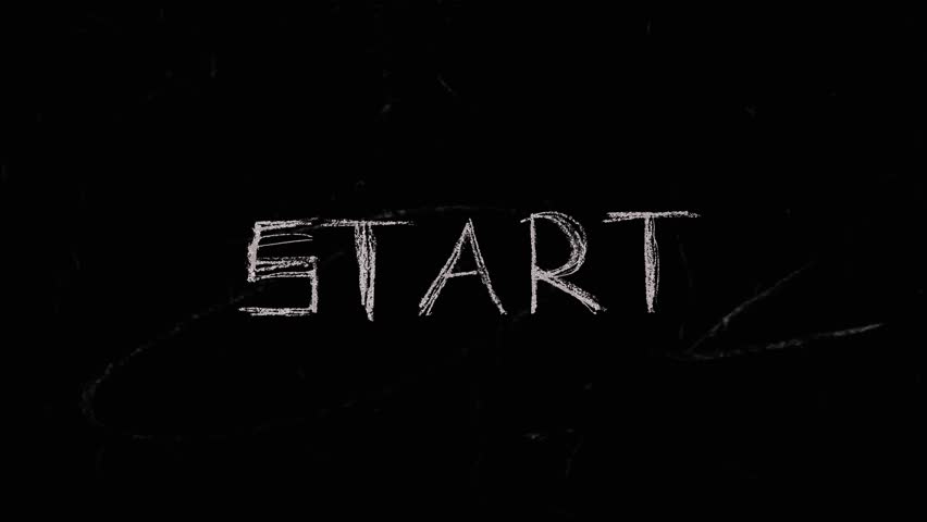 scribbled START title credits in stopmotion handwriting animation crayon chalk style