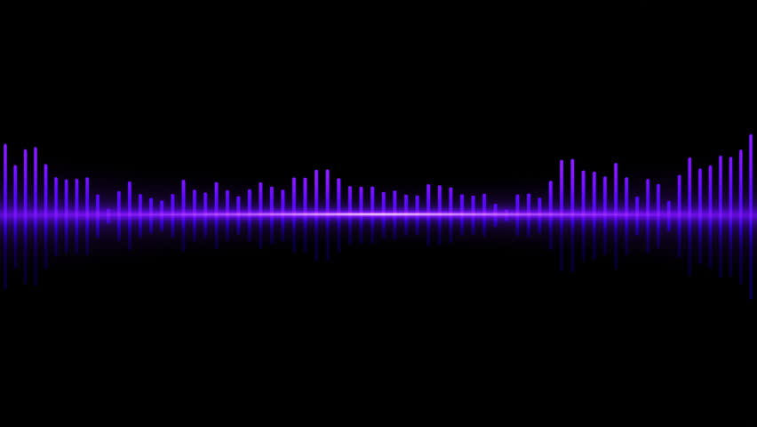 Purple neon sound waves motion on black. Audio waves displaying pop music video, and disco party sounds. Audio waveform and spectrum, speech and voice records. Futuristic sound visual, audio frequency