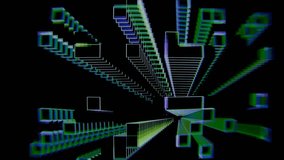 Seamless loop of neon holographic cubes in a digital gridspace. A retrofuturistic motion design evoking cyber, data, tech, programming, and matrix aesthetics. - Powered by Shutterstock - Get 15% off with code: PIKWIZARD15