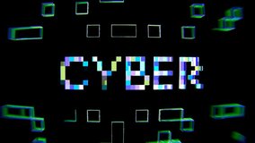 Holographic glitch-style “CYBER” text in bold 8-bit font with floating pixel cubes. Seamless loop animation perfect for cyber, crypto, and tech visuals. - Powered by Shutterstock - Get 15% off with code: PIKWIZARD15