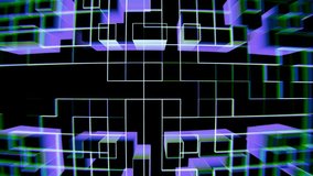 Abstract holographic grid of glowing cubes in motion on black background. Seamless loop perfect for cyber, crypto, and futuristic visuals. - Powered by Shutterstock - Get 15% off with code: PIKWIZARD15