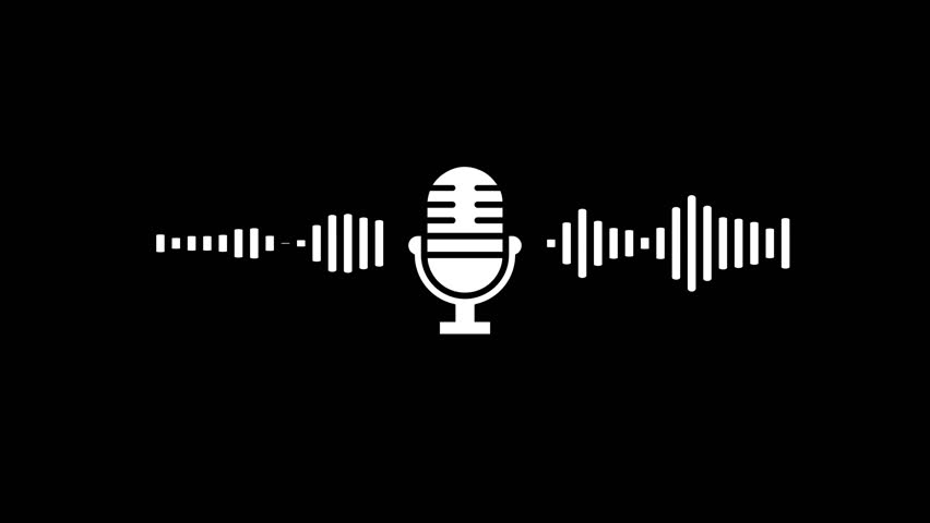 Voice recording podcast mic, Audio voice message animation Isolated on Black Background