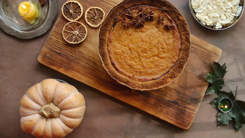 Pumpkin pie. Thanksgiving food. Top view