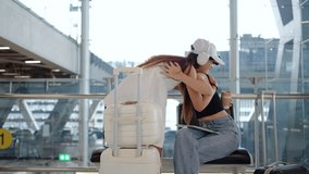 A positive Asian woman excitedly greets her friend at the airport, joyfully embracing and sharing stories in the bustling arrival area filled with travelers and memories. - Powered by Shutterstock - Get 15% off with code: PIKWIZARD15