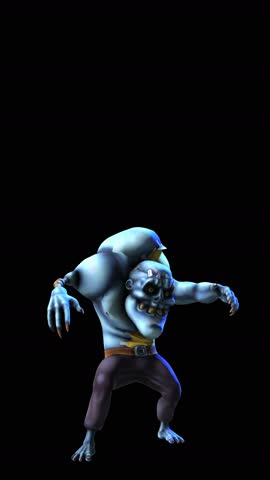 Seamless vertical video of a zombie monster walking isolated with copyspace. Funny cartoon character for Halloween background.