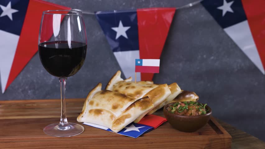 Chile Fiestas Patrias Chilean Flag Anniversary national day selective focus empanadas pebre