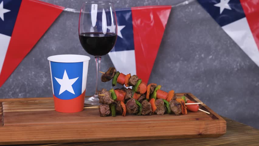 Chile Fiestas Patrias Chilean Flag Anniversary national day anticuchos wine meat glass