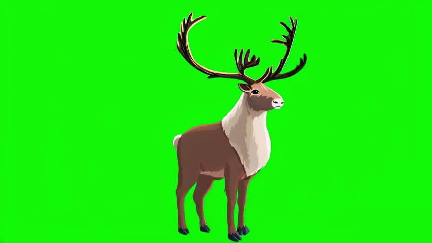 Cartoon deer features large antlers near plain green background