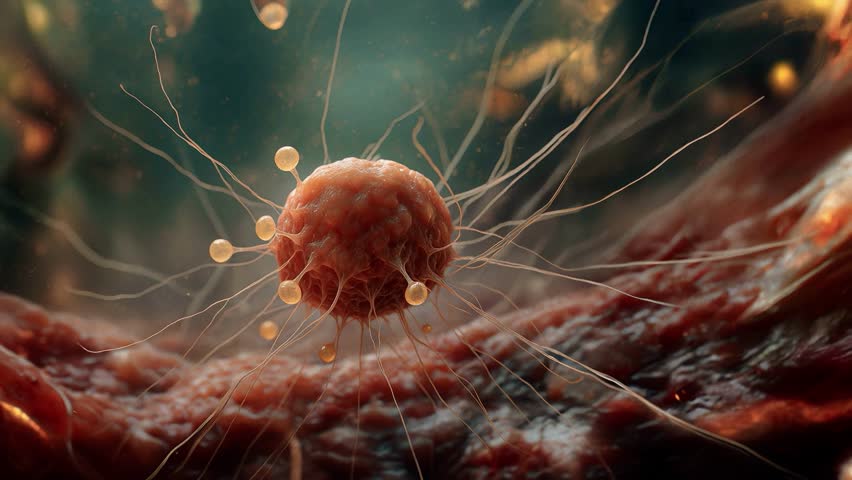 Abnormal cancer cell with numerous long slender tendrils