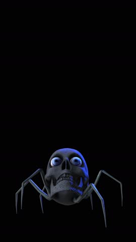 Seamless vertical video of a walking skull spider monster isolated with copyspace. Funny cartoon character for Halloween background.