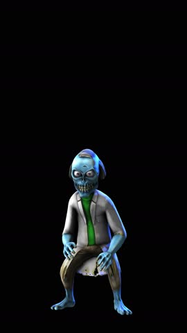 Seamless vertical video of a standing doctor zombie idle isolated with copyspace. Funny cartoon character for Halloween background.