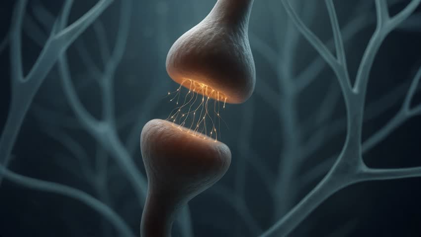 Synapse with neuron terminals and luminous electrical impulses