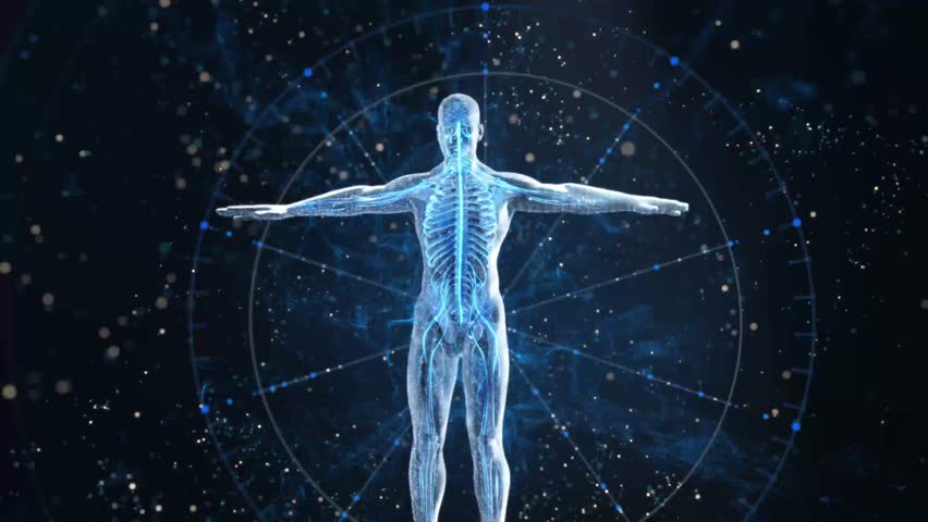 AI big data technology human brain computing, lines growing out of arms, transparent human body appears, cosmic particle space, brain data computing, high-tech future medical care, 3D animation. - Powered by Shutterstock - Get 15% off with code: PIKWIZARD15