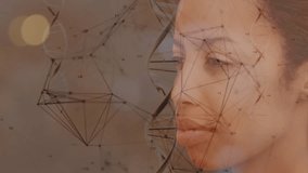 Woman raising hand to mirror and blending concealer under eye with digital mapping for AR tutorial. Beauty, skincare, technology, augmentedreality, cosmetics, selfcare, digitalinterface - Powered by Shutterstock - Get 15% off with code: PIKWIZARD15