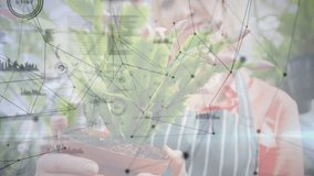 Female gardener touching succulent and rotating pot pulsing overlay showing growth in garden tech. Horticulture, digitalart, nature, wellness, sustainability, innovation, botanist - Powered by Shutterstock - Get 15% off with code: PIKWIZARD15