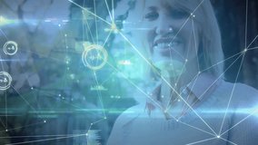 Faint network lines fading in around senior woman standing in garden, visualizing tech data flow. Senior, woman, garden, connection, innovation, digital, technology - Powered by Shutterstock - Get 15% off with code: PIKWIZARD15