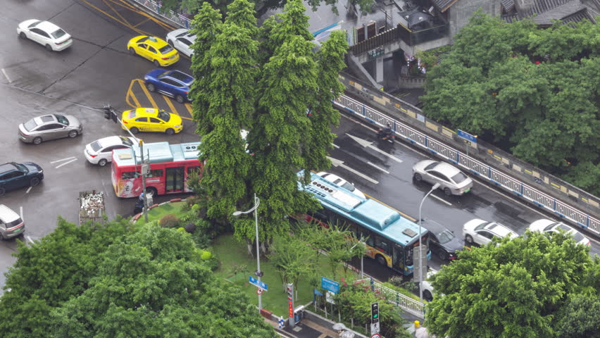 Timelapse of a busy road with traffic in Chongqing china