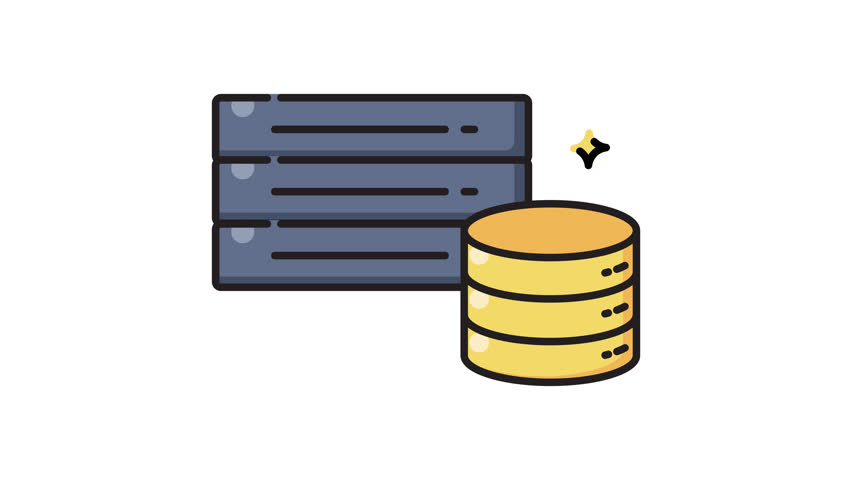 This looping animation of a database storage icon effectively illustrates concepts of data archiving, secure storage, and efficient database management for various digital and corporate media.