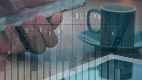 User hand tapping smartphone unlocking market data with animated chart elements updating. Finance, technology, analytics, investment, digital, business, data visualization - Powered by Shutterstock - Get 15% off with code: PIKWIZARD15
