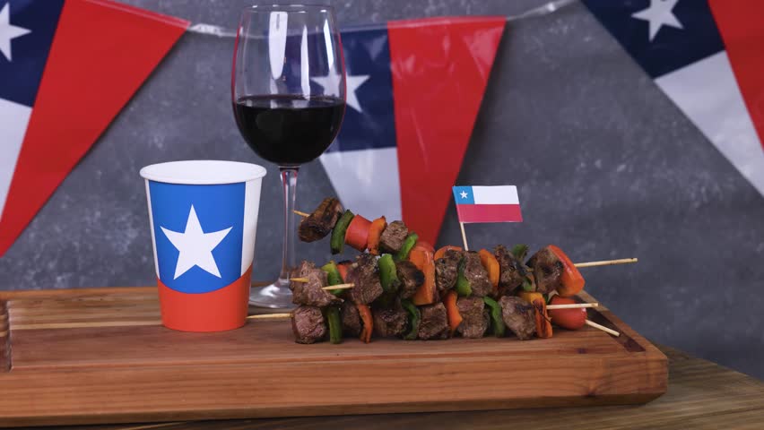 Chile Fiestas Patrias Chilean Flag Anniversary national day anticuchos meat wine
