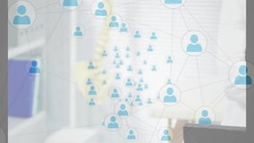 Network icons converging then swirling to reveal doctor in medical clinic supporting digital health. Medical, technology, innovation, healthcare, digital, professional, modern - Powered by Shutterstock - Get 15% off with code: PIKWIZARD15