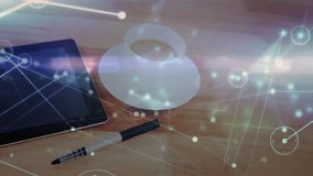 idle tablet stylus charger starting network overlay appearing sweeping dimming showing data. Technology, connectivity, innovation, digital, futuristic, workspace, data - Powered by Shutterstock - Get 15% off with code: PIKWIZARD15