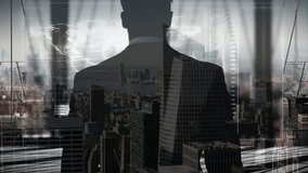 Businessman standing before window initiating holographic city model growth during data analysis. Futuristic, urban, visualization, technology, analytics, innovation, sleek - Powered by Shutterstock - Get 15% off with code: PIKWIZARD15