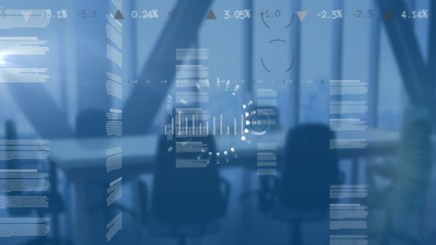 Floating radial HUD icons fading, rings rotating, bars animating, laptop sliding forming dashboard. Futuristic, technology, data visualization, digital, interface, innovation, analytics